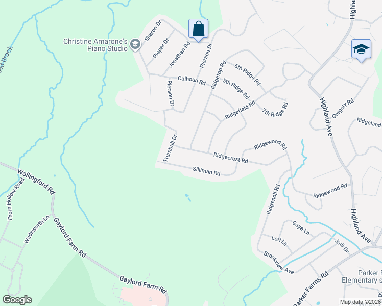 map of restaurants, bars, coffee shops, grocery stores, and more near 94 Ridgecrest Road in Wallingford