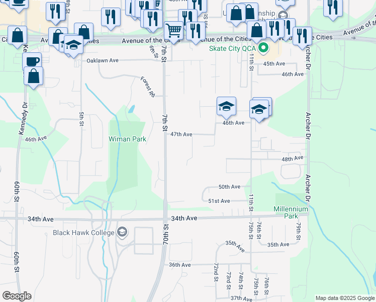 map of restaurants, bars, coffee shops, grocery stores, and more near 4709 8th Street in East Moline