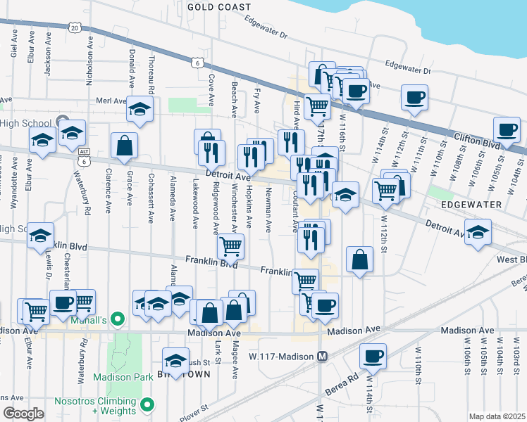 map of restaurants, bars, coffee shops, grocery stores, and more near 1446 Newman Avenue in Lakewood