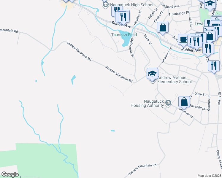 map of restaurants, bars, coffee shops, grocery stores, and more near 21 Andrew Mountain Road in Naugatuck