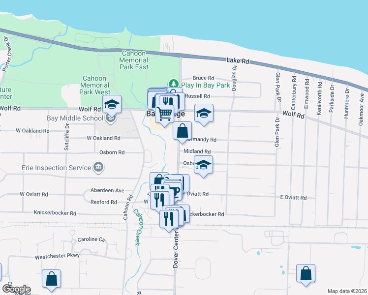 map of restaurants, bars, coffee shops, grocery stores, and more near 437 Dover Center Road in Bay Village
