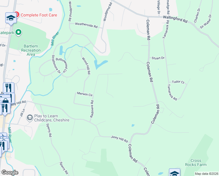map of restaurants, bars, coffee shops, grocery stores, and more near 494 Radmere Road in Cheshire