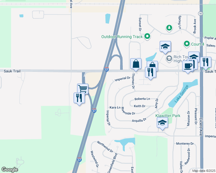 map of restaurants, bars, coffee shops, grocery stores, and more near 5366 Imperial Drive in Richton Park
