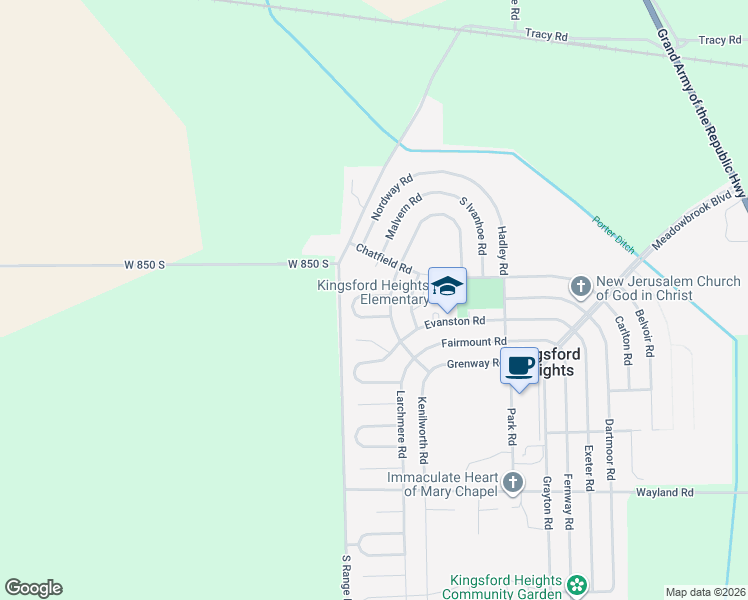 map of restaurants, bars, coffee shops, grocery stores, and more near 519 Oxford Road in La Porte