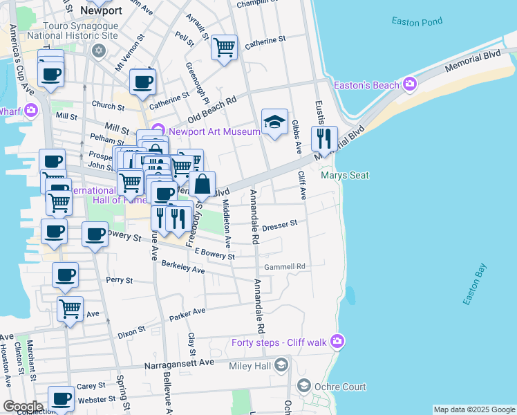 map of restaurants, bars, coffee shops, grocery stores, and more near in Newport
