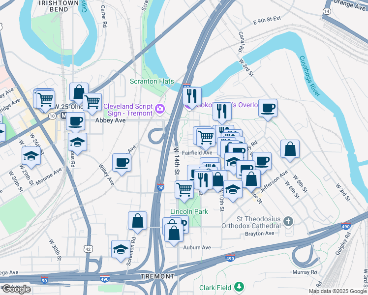 map of restaurants, bars, coffee shops, grocery stores, and more near 2187 West 14th Street in Cleveland