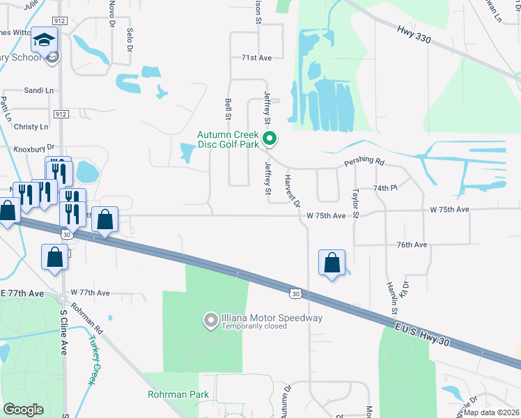 map of restaurants, bars, coffee shops, grocery stores, and more near 6905 74th Place in Schererville