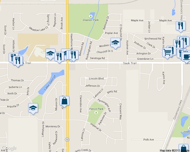 map of restaurants, bars, coffee shops, grocery stores, and more near 4526 Lincoln Boulevard in Richton Park