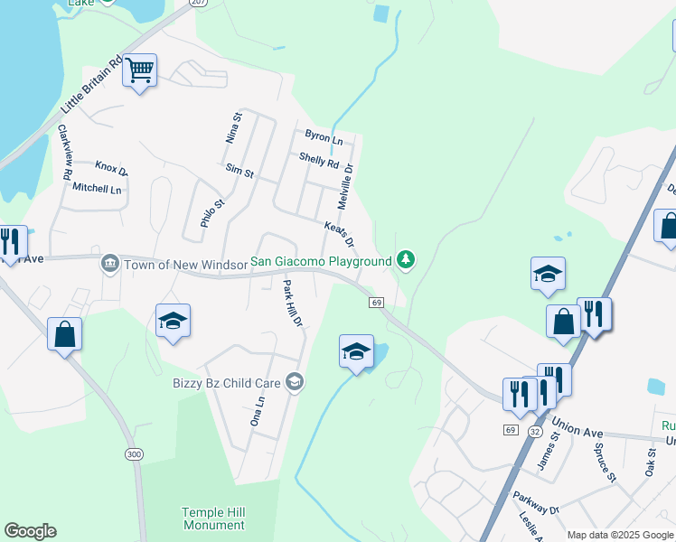 map of restaurants, bars, coffee shops, grocery stores, and more near 446 Union Avenue in New Windsor