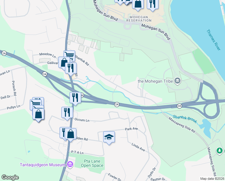 map of restaurants, bars, coffee shops, grocery stores, and more near 87 State Highway 433 in Montville