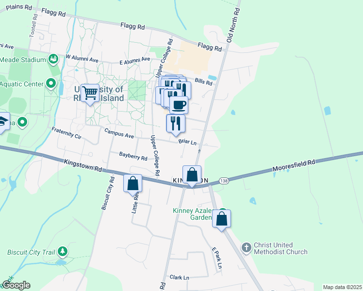 map of restaurants, bars, coffee shops, grocery stores, and more near 9 Cedar Circle in South Kingstown