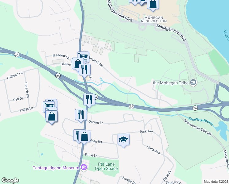 map of restaurants, bars, coffee shops, grocery stores, and more near 73 State Highway 433 in Montville