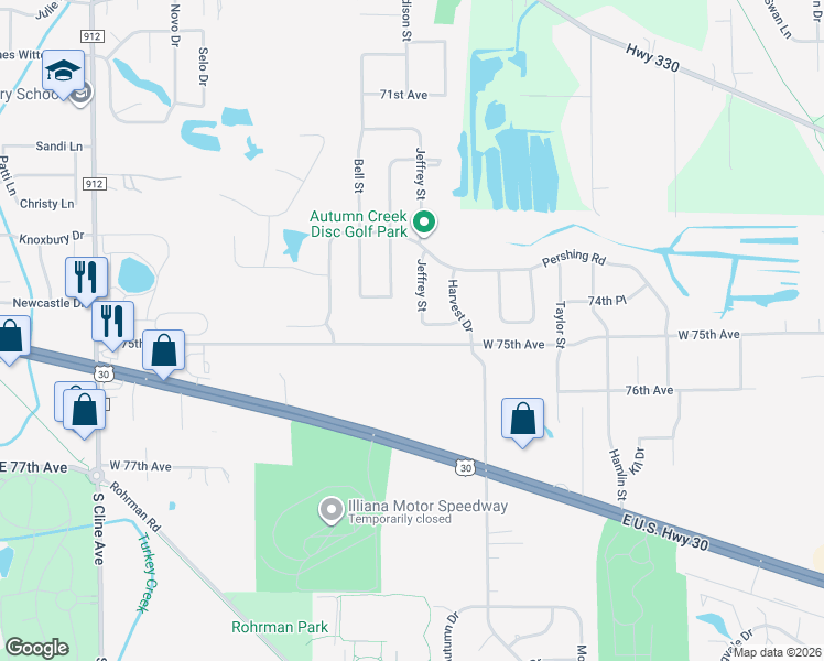 map of restaurants, bars, coffee shops, grocery stores, and more near 6905 74th Place in Schererville