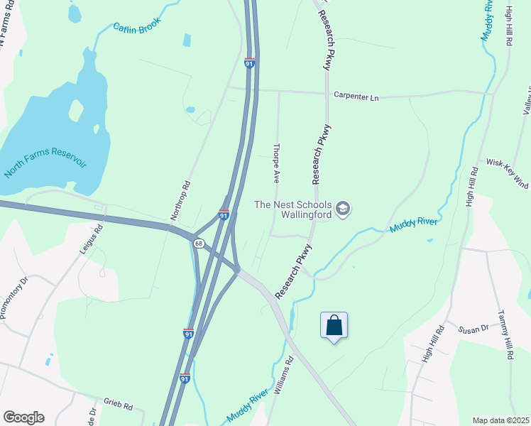 map of restaurants, bars, coffee shops, grocery stores, and more near 55 Thorpe Avenue in Wallingford