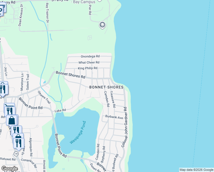 map of restaurants, bars, coffee shops, grocery stores, and more near in Narragansett