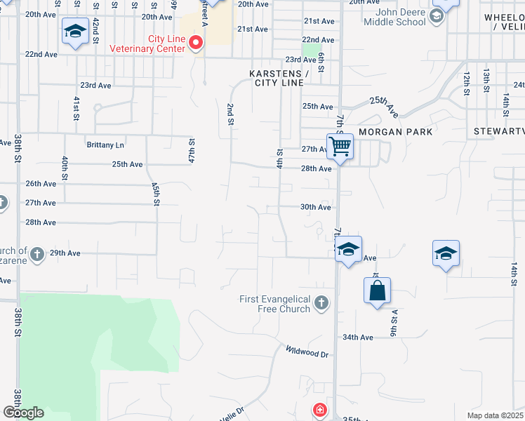 map of restaurants, bars, coffee shops, grocery stores, and more near 308 30th Avenue Court in Moline