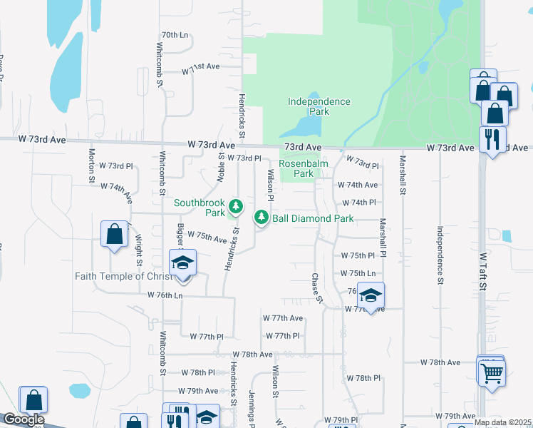 map of restaurants, bars, coffee shops, grocery stores, and more near 7454 Wilson Place in Merrillville