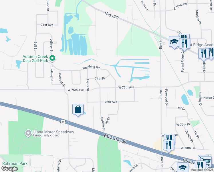 map of restaurants, bars, coffee shops, grocery stores, and more near 6230 West 75th Avenue in Schererville