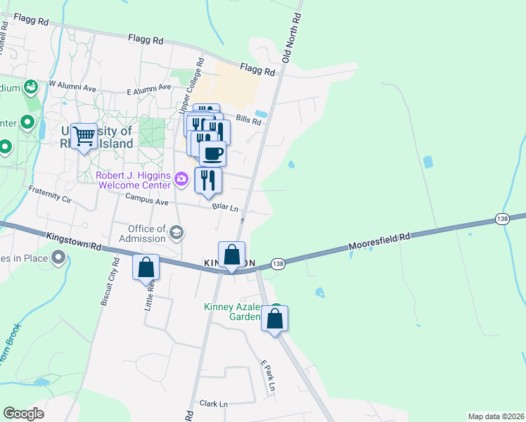 map of restaurants, bars, coffee shops, grocery stores, and more near 40 Timber Meadow Lane in South Kingstown
