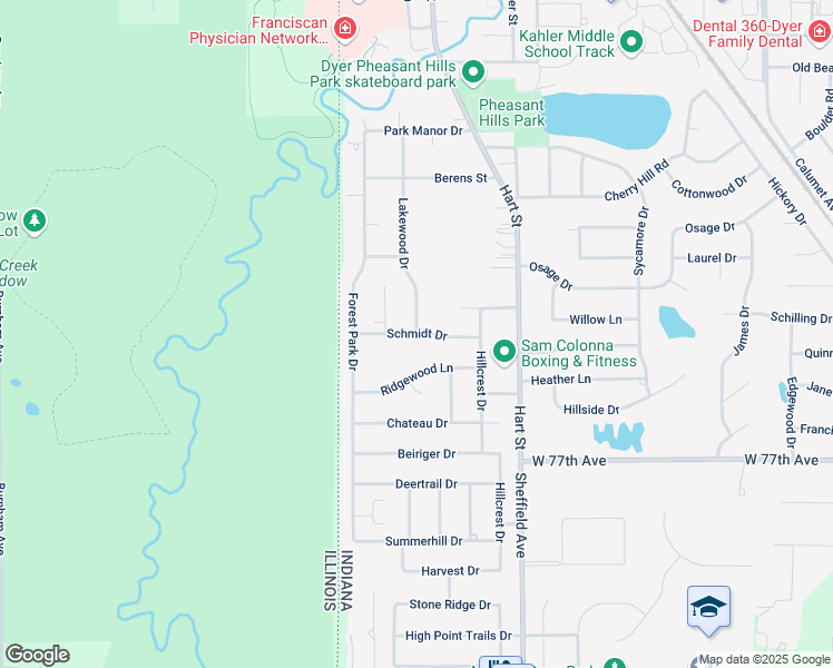 map of restaurants, bars, coffee shops, grocery stores, and more near 172 Schmidt Drive in Dyer