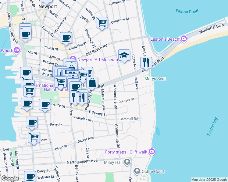 map of restaurants, bars, coffee shops, grocery stores, and more near in Newport