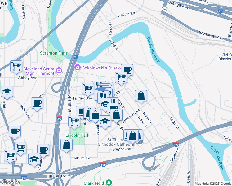 map of restaurants, bars, coffee shops, grocery stores, and more near 702 Literary Road in Cleveland