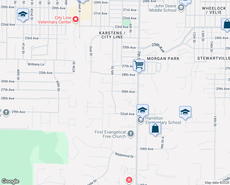 map of restaurants, bars, coffee shops, grocery stores, and more near 418-420 30th Avenue in Moline