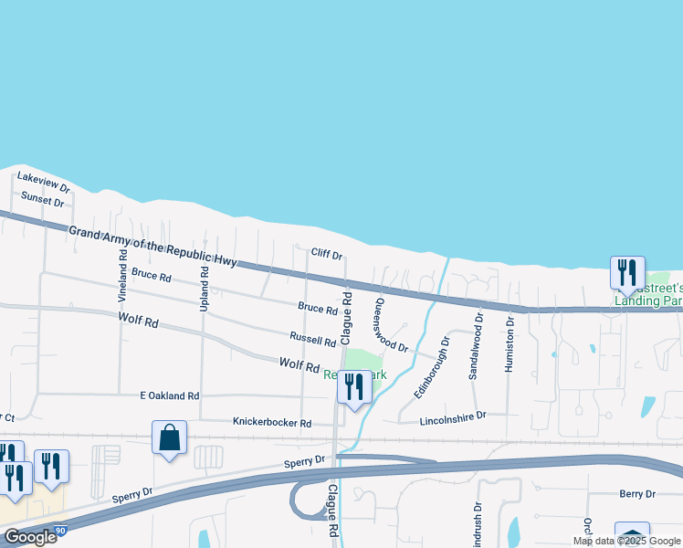 map of restaurants, bars, coffee shops, grocery stores, and more near 23706 Lake Road in Bay Village