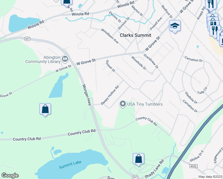 map of restaurants, bars, coffee shops, grocery stores, and more near 1016 Sleepy Hollow Road in Clarks Summit