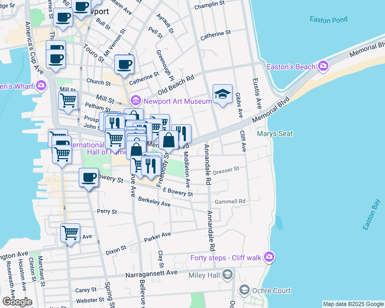 map of restaurants, bars, coffee shops, grocery stores, and more near 24 Merton Road in Newport
