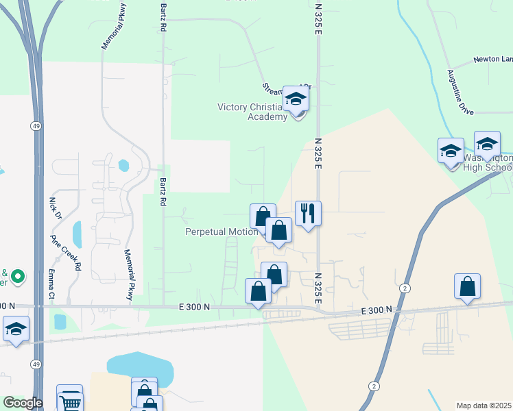 map of restaurants, bars, coffee shops, grocery stores, and more near 201-303 Long Prairie Road in Valparaiso