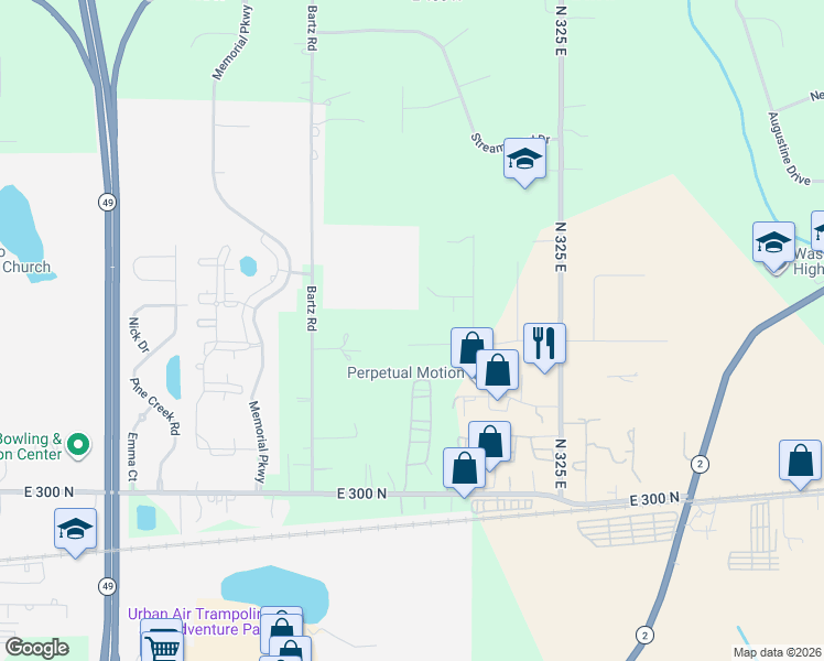 map of restaurants, bars, coffee shops, grocery stores, and more near 201 Long Prairie Road in Valparaiso