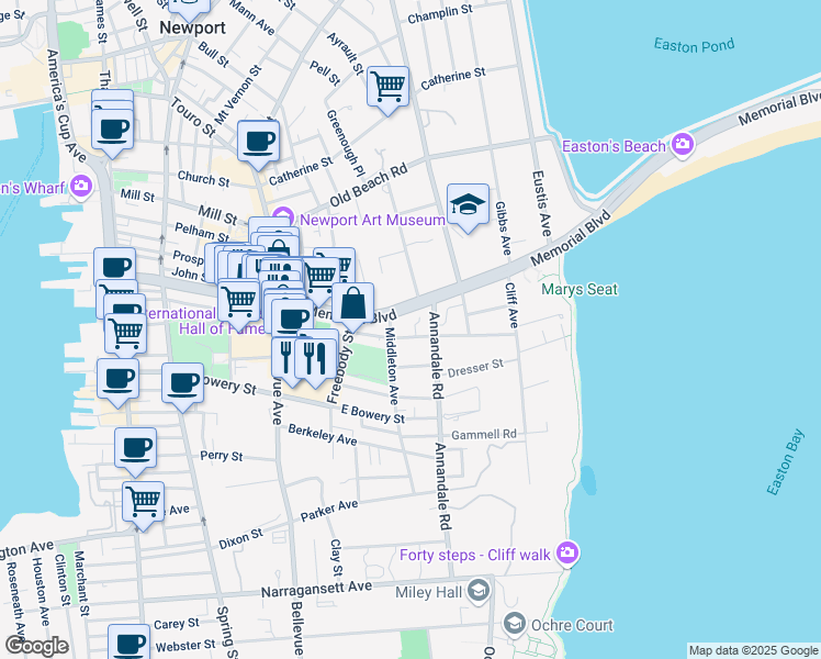 map of restaurants, bars, coffee shops, grocery stores, and more near 18 Middleton Avenue in Newport