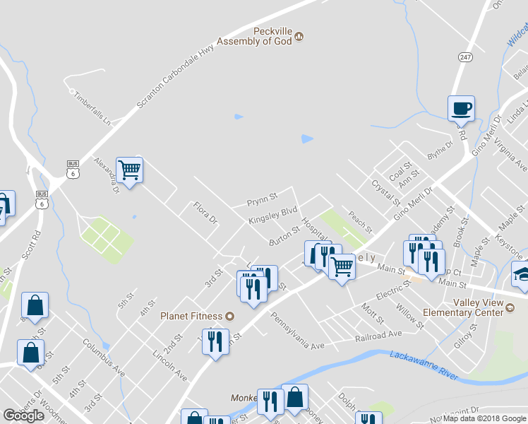 map of restaurants, bars, coffee shops, grocery stores, and more near 210 Kingsley Boulevard in Blakely