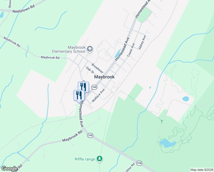 map of restaurants, bars, coffee shops, grocery stores, and more near 210 Main Street in Maybrook