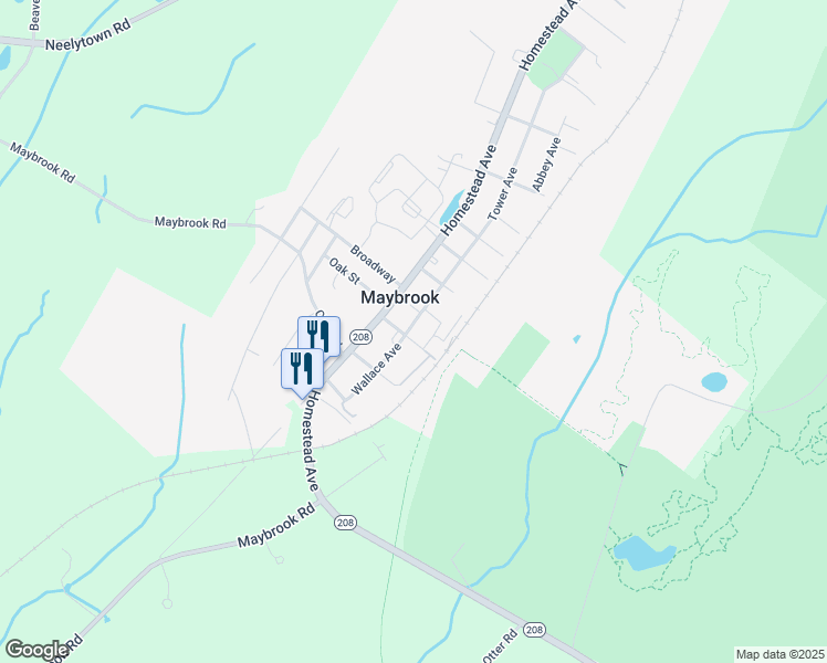 map of restaurants, bars, coffee shops, grocery stores, and more near 210 Main Street in Maybrook