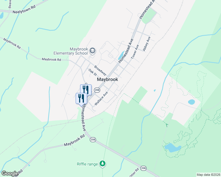 map of restaurants, bars, coffee shops, grocery stores, and more near 210 Main Street in Maybrook