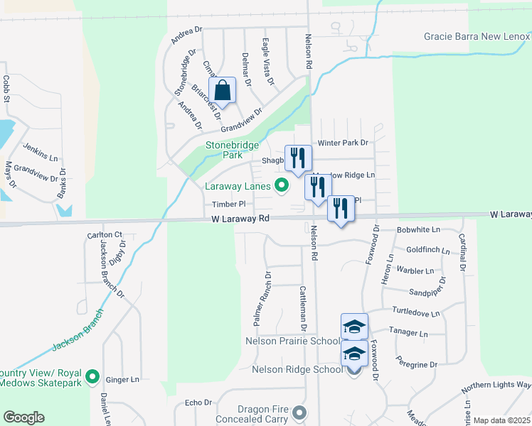 map of restaurants, bars, coffee shops, grocery stores, and more near 1145 Grand Mesa Avenue in New Lenox