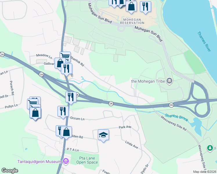map of restaurants, bars, coffee shops, grocery stores, and more near 87 State Highway 433 in Montville