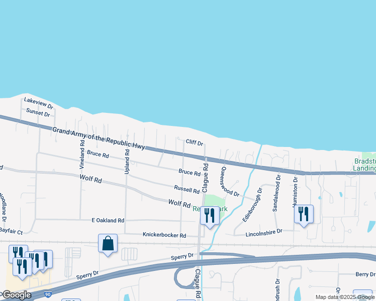 map of restaurants, bars, coffee shops, grocery stores, and more near 23815 Lake Road in Bay Village