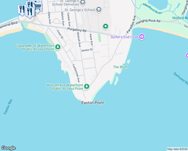 map of restaurants, bars, coffee shops, grocery stores, and more near 2 Kane Avenue in Middletown