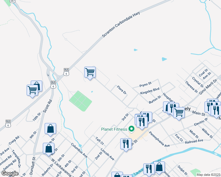 map of restaurants, bars, coffee shops, grocery stores, and more near 414 Lillibridge Street in Blakely