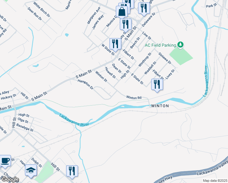 map of restaurants, bars, coffee shops, grocery stores, and more near 406 High Street in Archbald