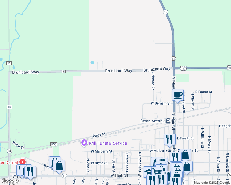 map of restaurants, bars, coffee shops, grocery stores, and more near in Bryan