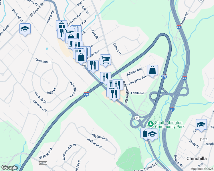 map of restaurants, bars, coffee shops, grocery stores, and more near 924 Northern Boulevard in Lackawanna County