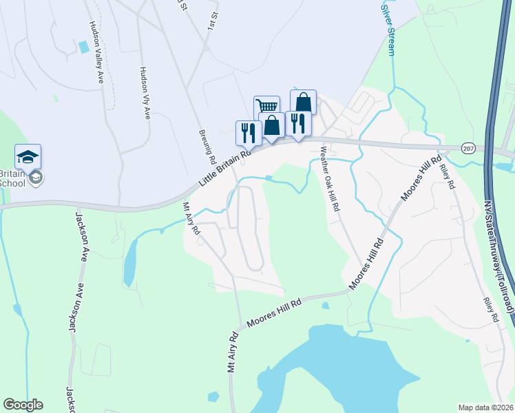 map of restaurants, bars, coffee shops, grocery stores, and more near 16 Bivona Lane in New Windsor