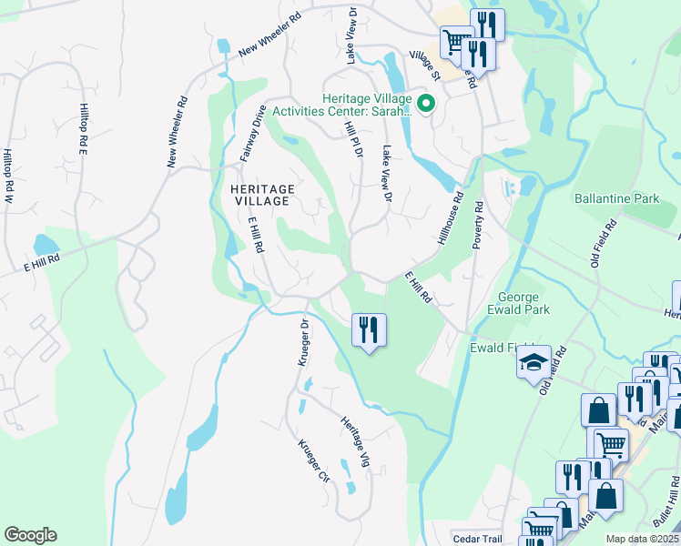 map of restaurants, bars, coffee shops, grocery stores, and more near 104 Lake View Drive in Southbury