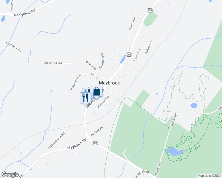 map of restaurants, bars, coffee shops, grocery stores, and more near in Maybrook
