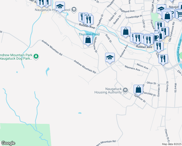 map of restaurants, bars, coffee shops, grocery stores, and more near 49 Andrew Mountain Road in Naugatuck