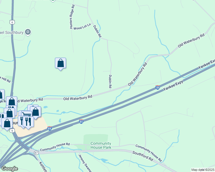 map of restaurants, bars, coffee shops, grocery stores, and more near 32 Dublin Road in Southbury